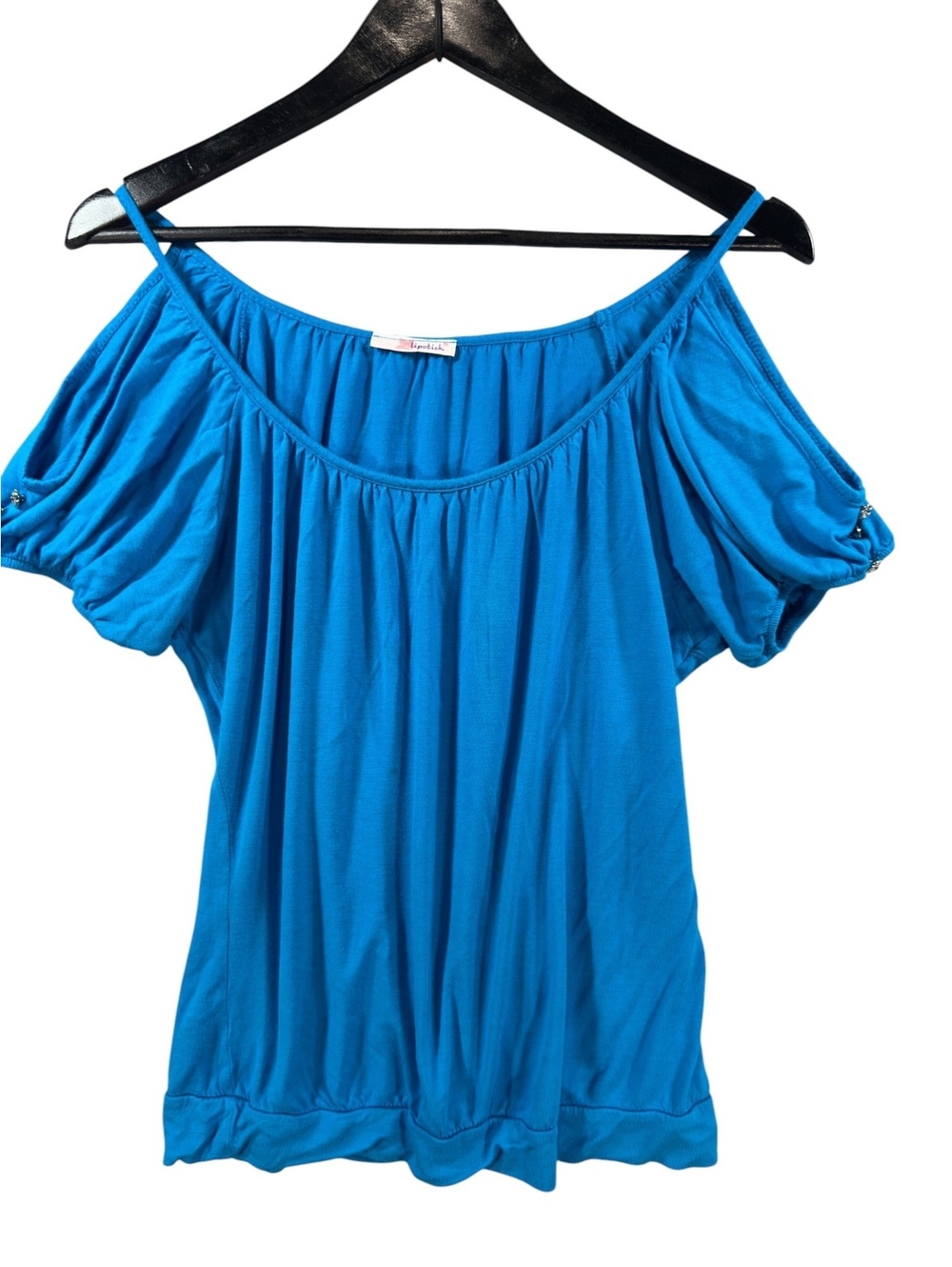 Apple Bottoms Women’s Large Blue Cold Shoulder Rhinestone Y2K Top